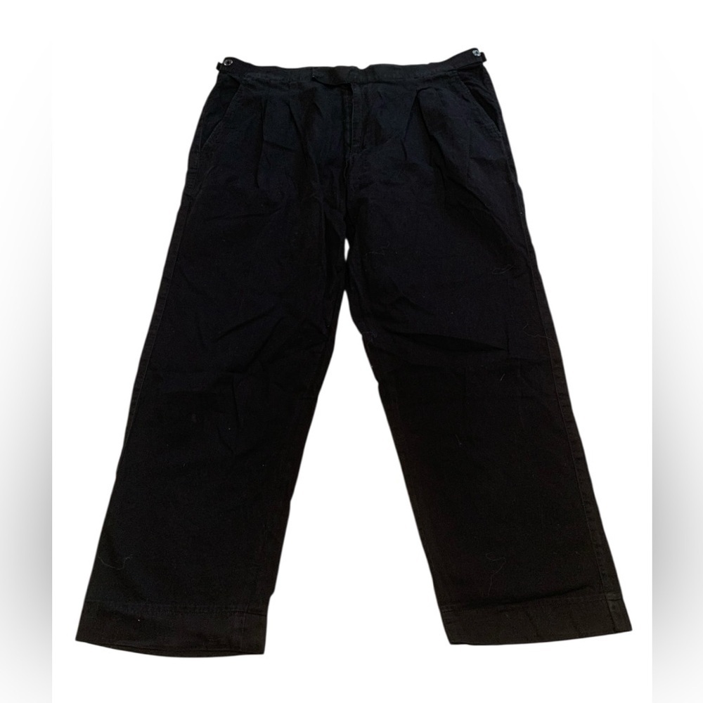 3/$15 Classic Black Cotton Flat-Front Trousers / Chinos - Large